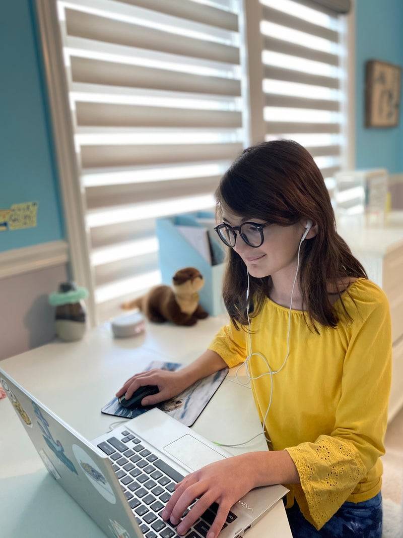 a female student watching an online tutoring session